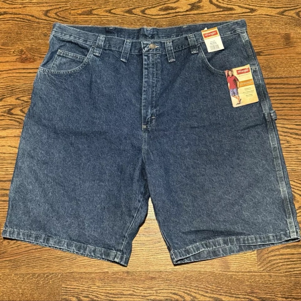 Wrangler Mens Carpenter Shorts Size 44 Jeans Blue Wash Denim Flat Front